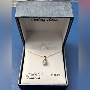 Brand New Gold Sterling Silver 1/10 Carat Genuine Diamond Pendant Necklace